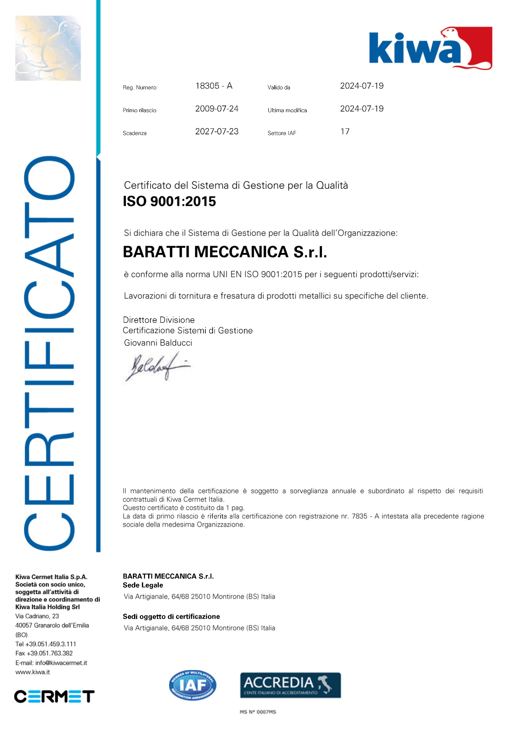 Certificato Sistema Gestione di Qualità